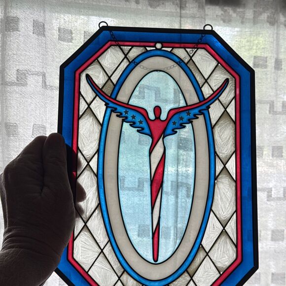 Lavaggi Signed American Angel Sun Catcher Stained Glass Metal Frame Chain Rare - Picture 6 of 11
